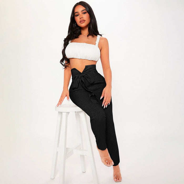 High Waist V Cut Belted Pants