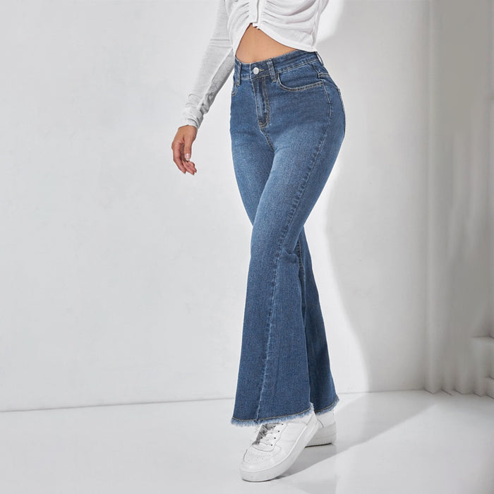 High Waist Raw Hem Flare Leg Jeans