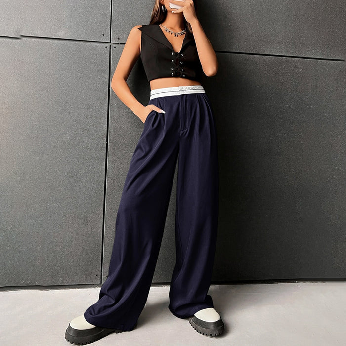 High Waist Fold Pleated Colorblock Pants