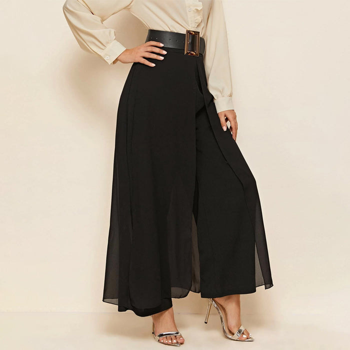 Skirt Overlay Buckle Belted Wide Leg Pants