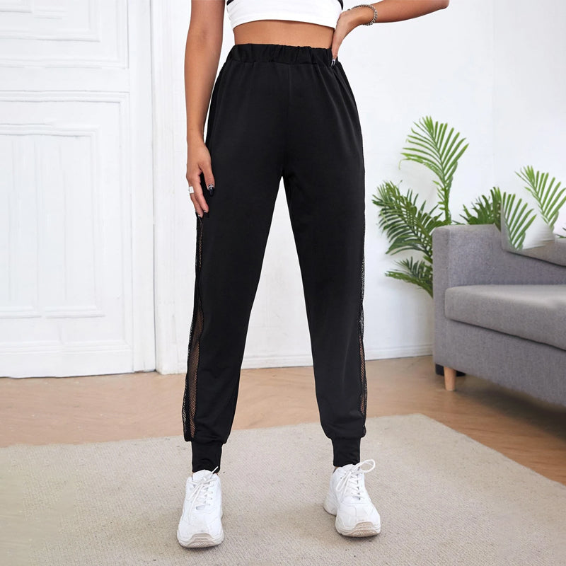 Fishnet Insert Elastic Waist Sweatpants