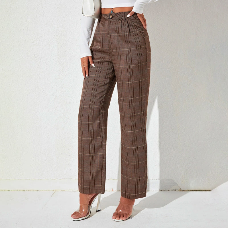 Petite Plaid Print High Waist Pants