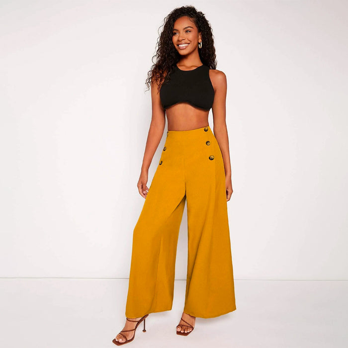 High Waist Buttoned Front Wide Leg Pants