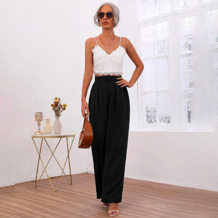 High Waist Fold Pleated Wide Leg Pants