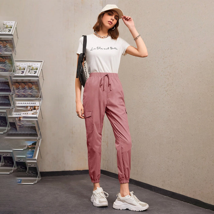 Tie Waist Flap Pocket Cropped Cargo Pants