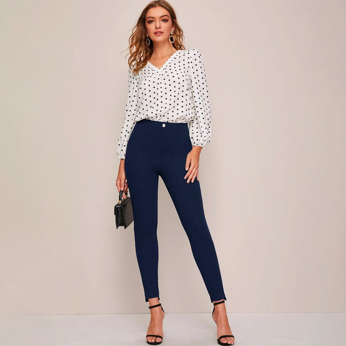 Stepped Hem Skinny Pants