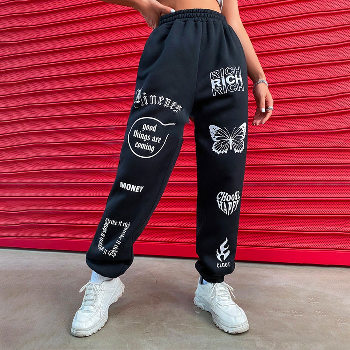 Letter & Butterfly Print Sweatpants