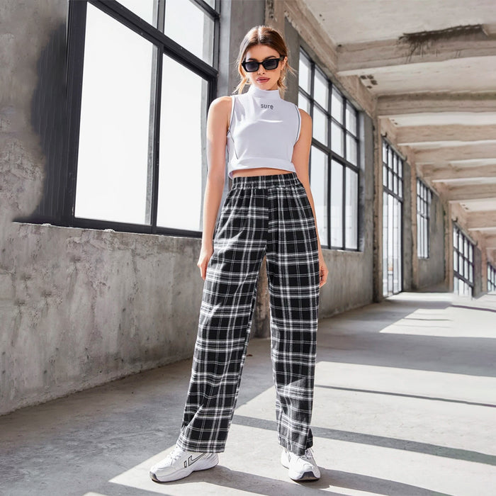 Casual Tartan Straight Leg Pants