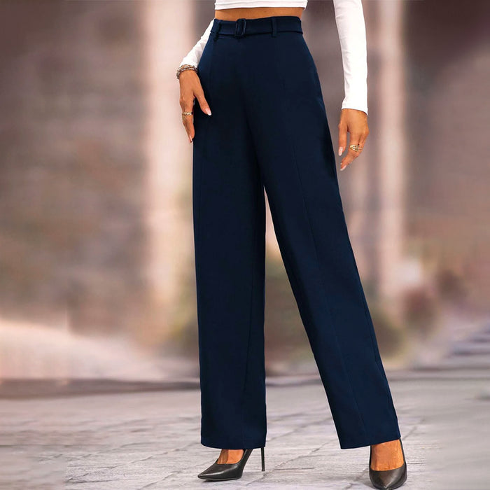 Solid Straight Leg Belted Pants