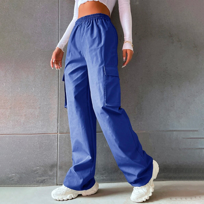 Solid High Waist Flap Pocket Cargo Pants