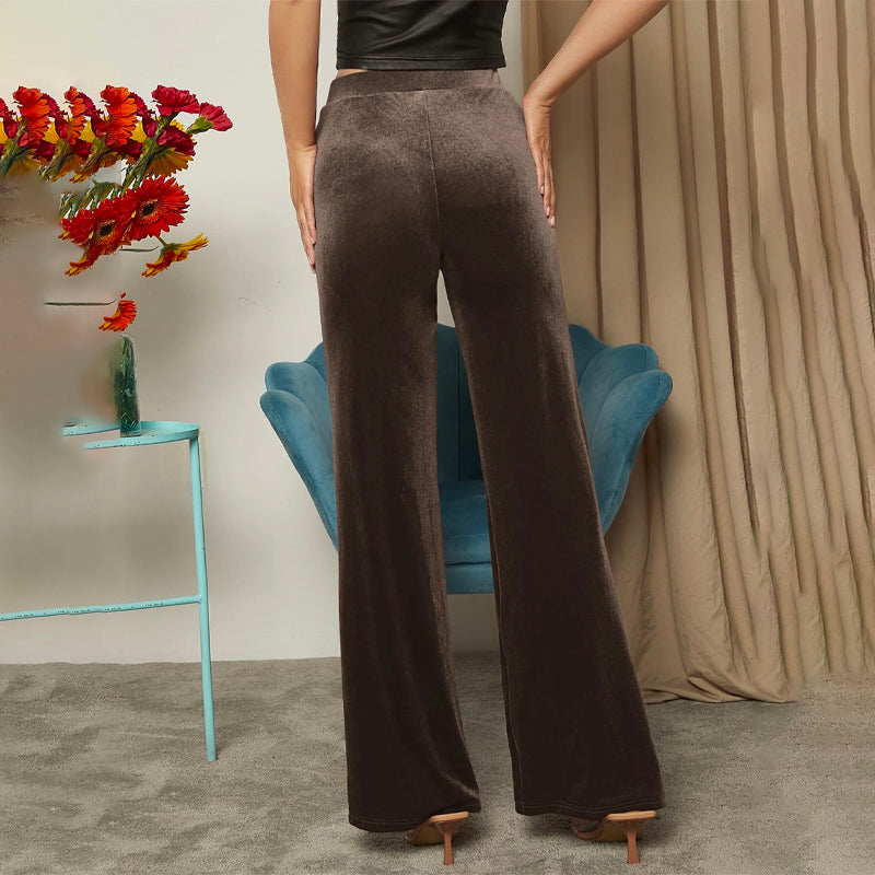 High Waist Solid Velvet Pants