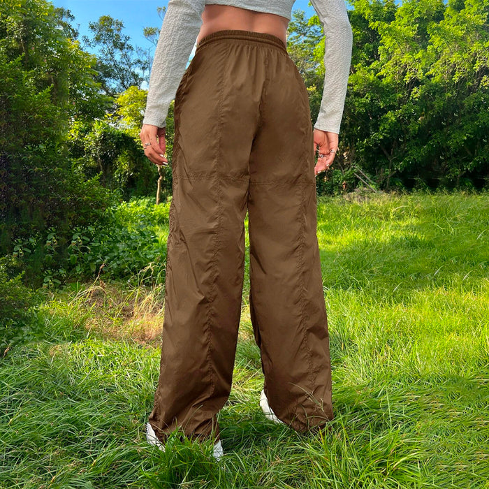 Solid Drawstring Waist Parachute Pants