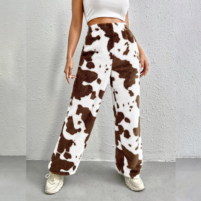 High Waist Print Shearling Pants