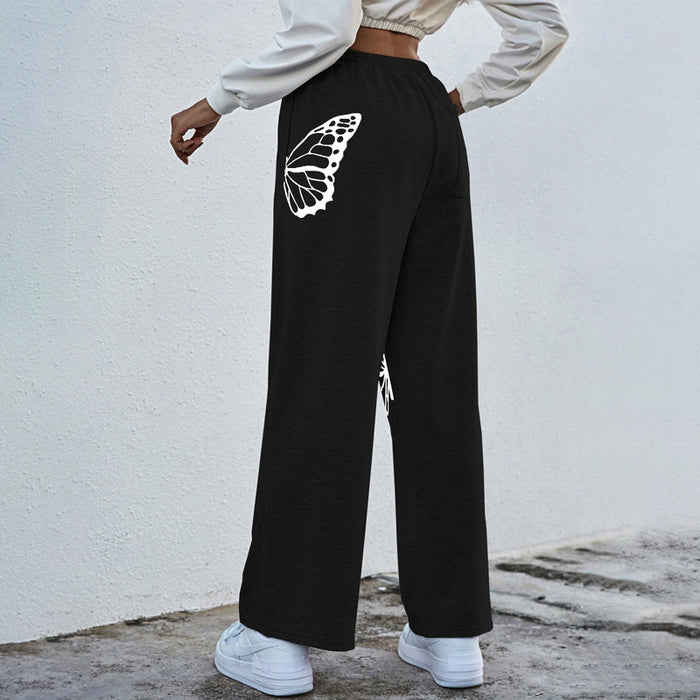 Butterfly Print Elastic Waist Sweatpants