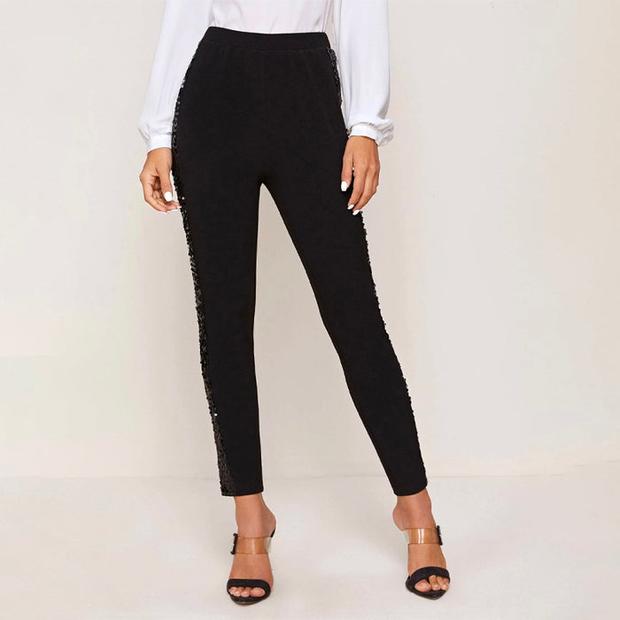 Sequin Panel Cropped Skinny Pants