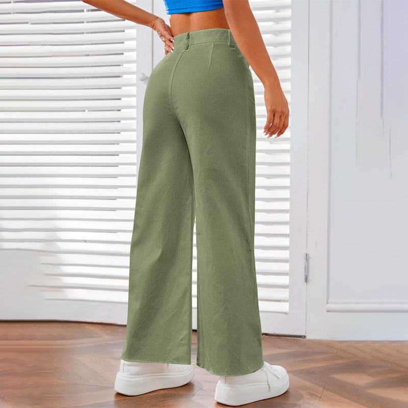 Solid Zipper Fly Wide Leg Pants