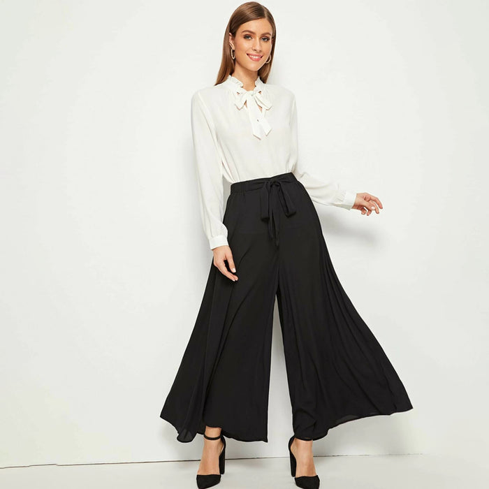 Elastic Waist Tie Front Super Palazzo Pants