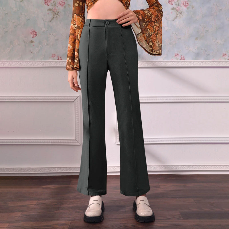 Plain High Waist Seam Detail Flare Leg Pants