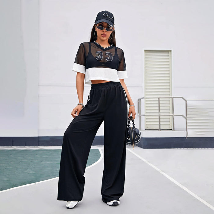 Elastic Waist Striped Side Palazzo Pants