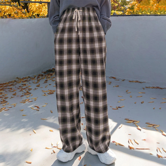 Plaid Drawstring Waist Pants