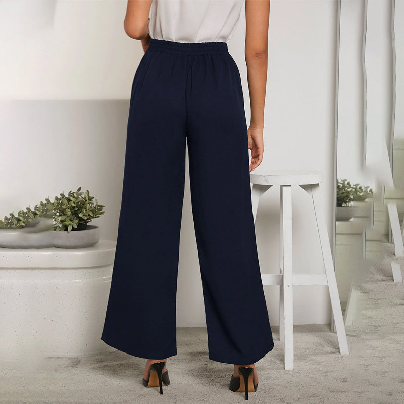 Solid Drawstring Waist Wide Leg Pants