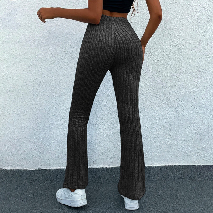 High Waist Ribbed Knit Flare Leg Pants