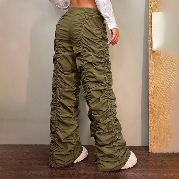 Drawstring Waist Ruched Parachute Pants