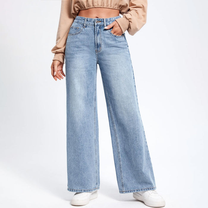 Slant Pocket Wide Leg Jeans For Women