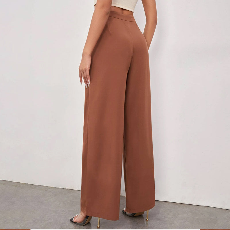 Zipper Fly Fold Pleated Palazzo Pants