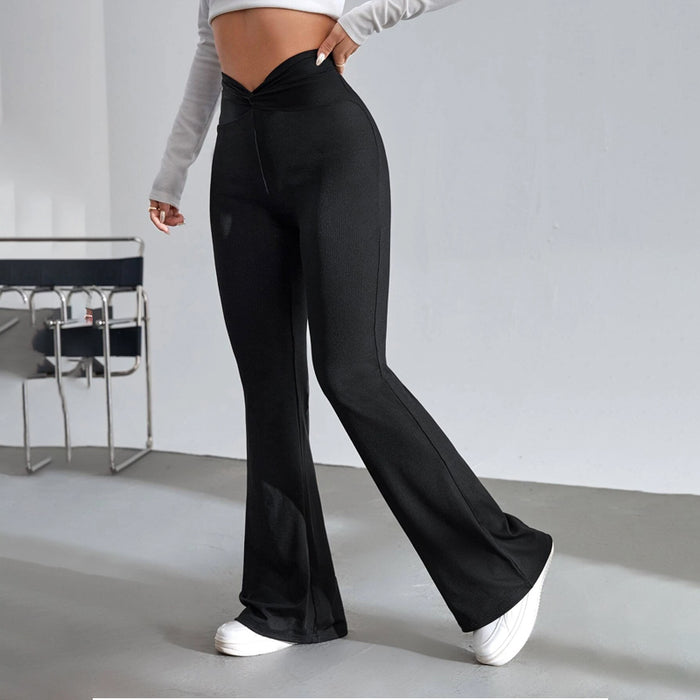 Solid Twist Detail Flare Leg Pants