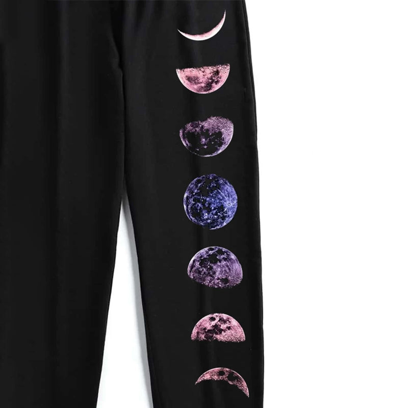 Moon Graphic Print Elastic Waist Easy Wear Sweatpants