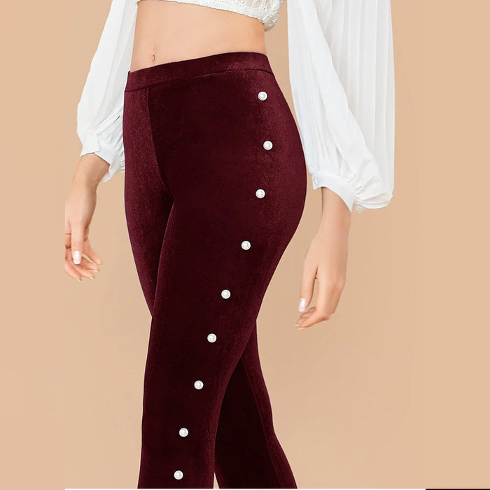 Pearl Beaded Velvet Skinny Pants