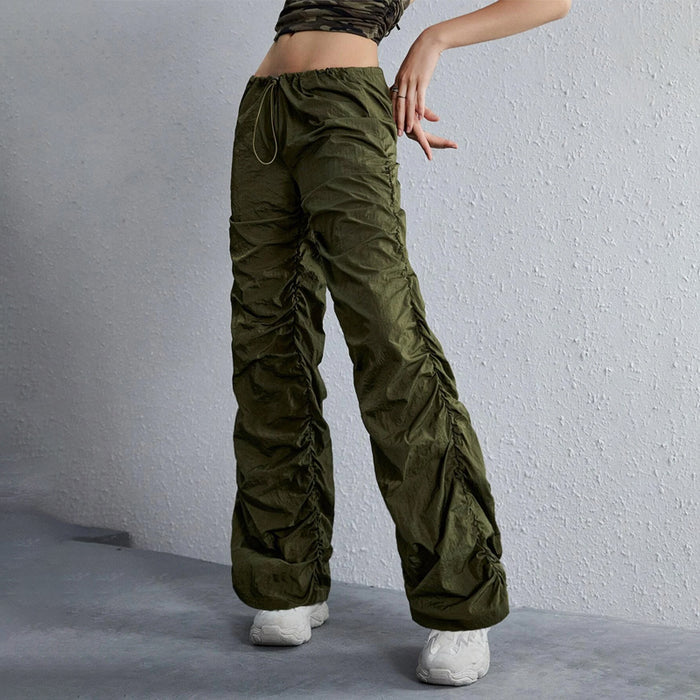 Easy Wear Solid Drawstring Waist Ruched Pants