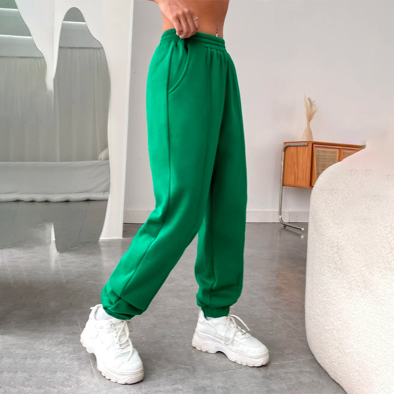 Solid Elastic Waist Slant Pocket Stretch Sweatpants