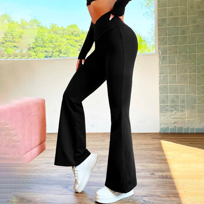 Overlap Waist Flare Leg Pants