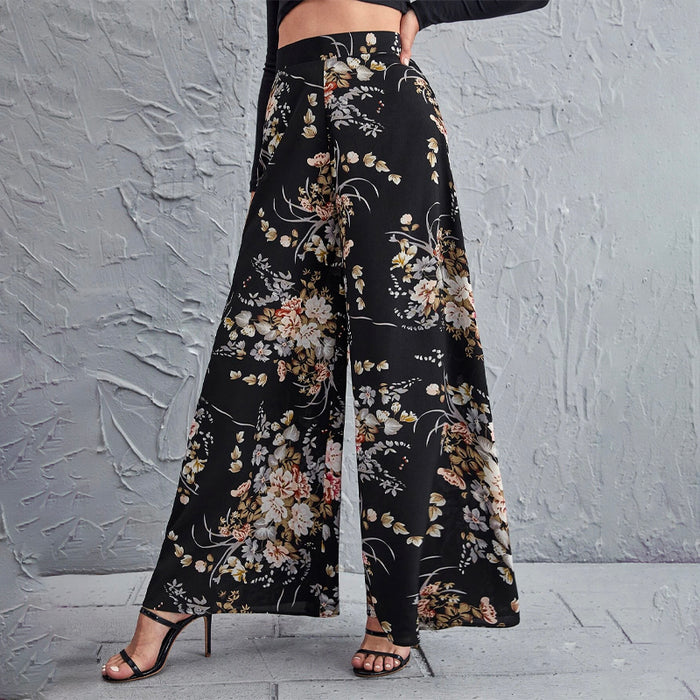 High Waist Floral Wide Leg Pants