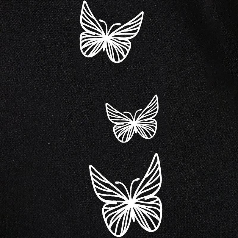 Butterfly Print Regular Fit Drawstring Waist Sweatpants