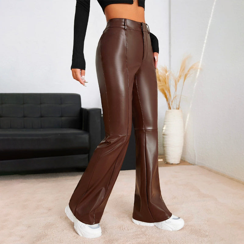 High Waist Leather Flare Leg Pants