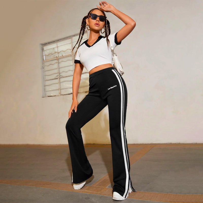 Easywear Letter Graphic Side Striped Slit Hem Pants