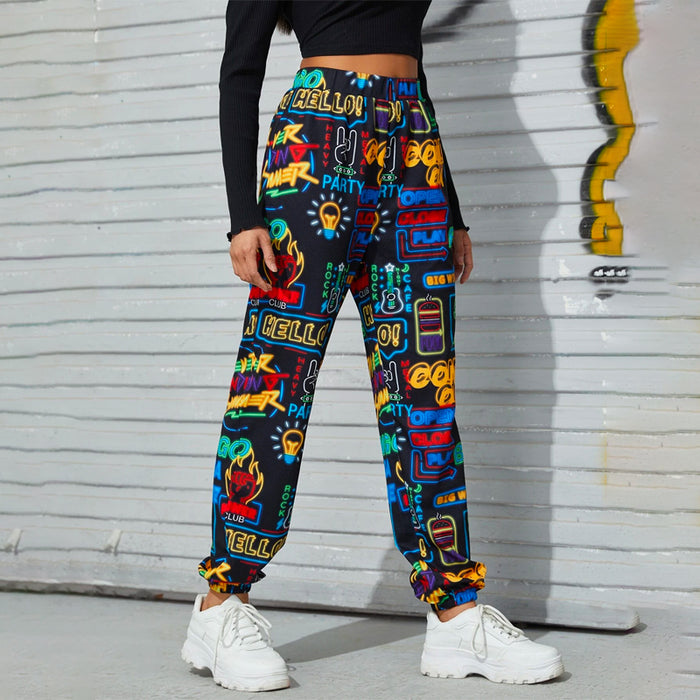 Allover Letter Graphic Elastic Waist Sweatpants