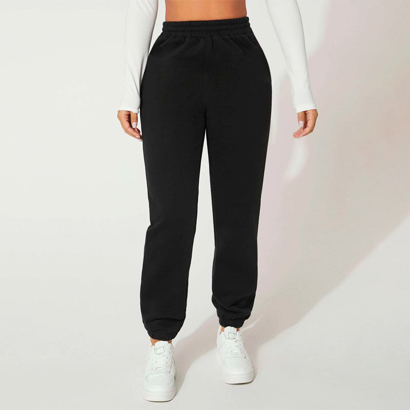 Solid Elastic Waist Woven Sweatpants