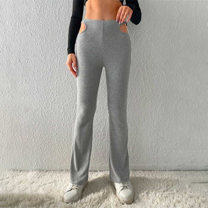 O Ring Cut Out Waist Flare Leg Pants