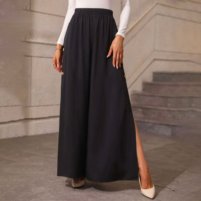 Button Side Wide Leg Pants