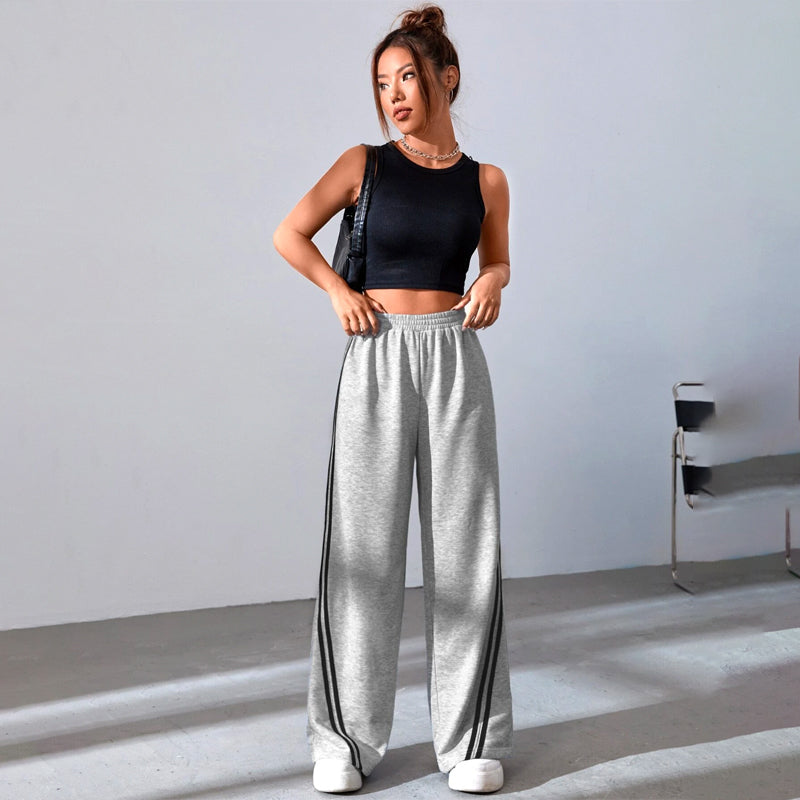 Easy Wear Contrast Tape Side Wide Leg Pants