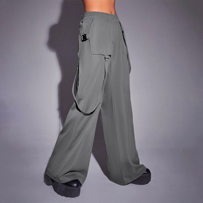 Elastic Waist Strap Detail Overlay Wide Leg Pants