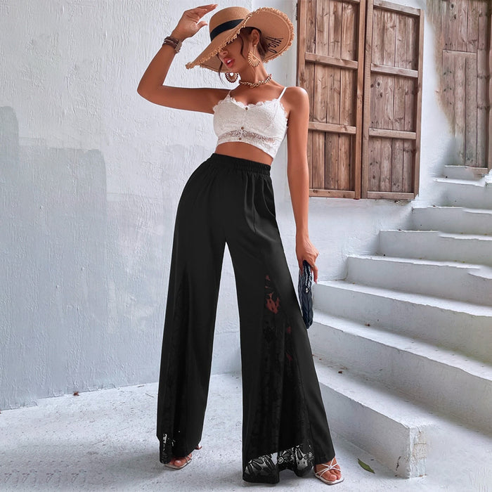 Lace Insert Wide Leg Pants