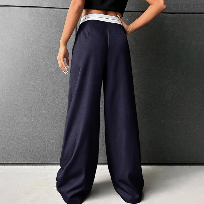 High Waist Fold Pleated Colorblock Pants