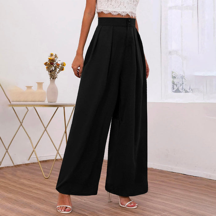 High Waist Fold Pleated Wide Leg Pants