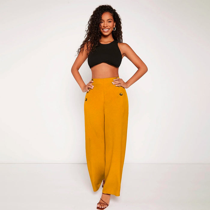 High Waist Buttoned Front Wide Leg Pants