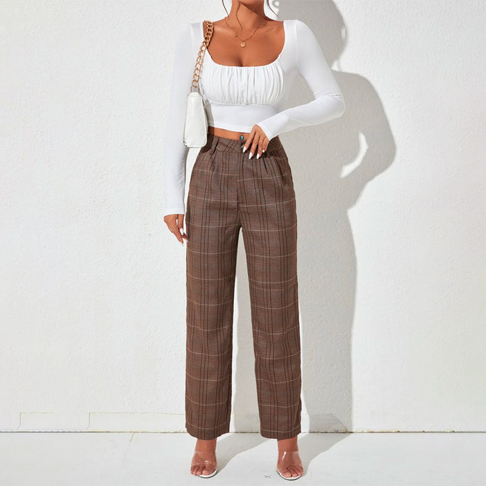 Petite Plaid Print High Waist Pants